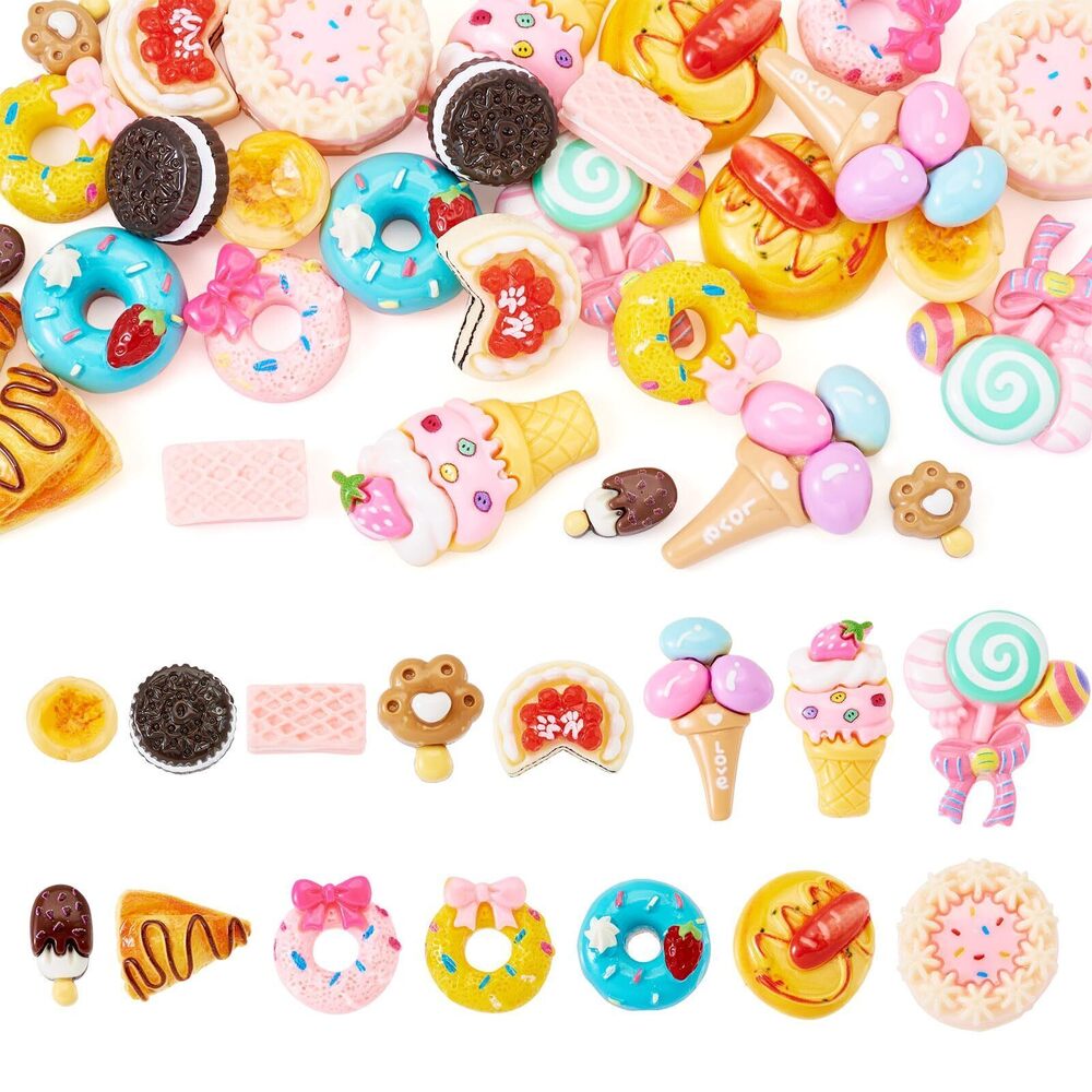 3066 30Pcs Resin Cabochons Cute Food Charms Donut Lollipop Ice Cream